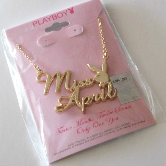 Playboy Necklace Miss April Gold Plated Bunny 17" - Picture 2 of 14
